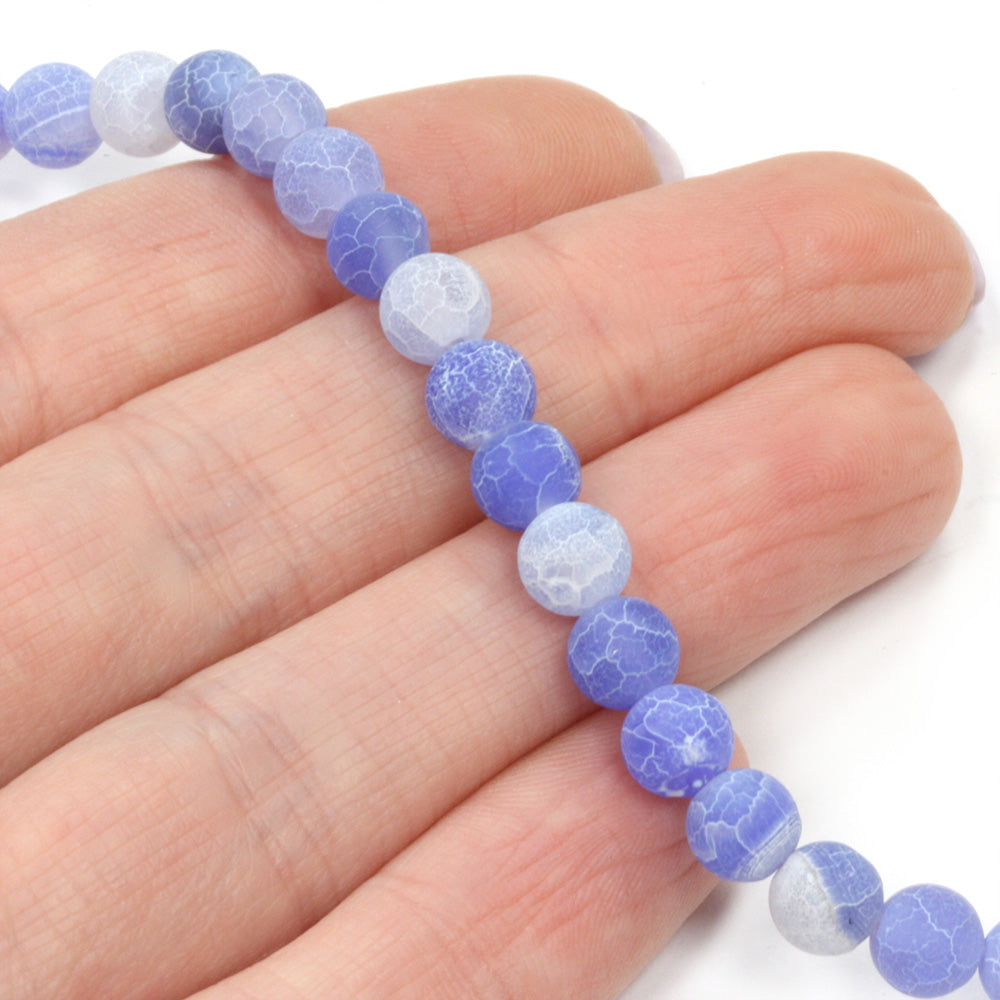 Frosted Cracked Agate Rounds 6mm Blue- 35cm Strand