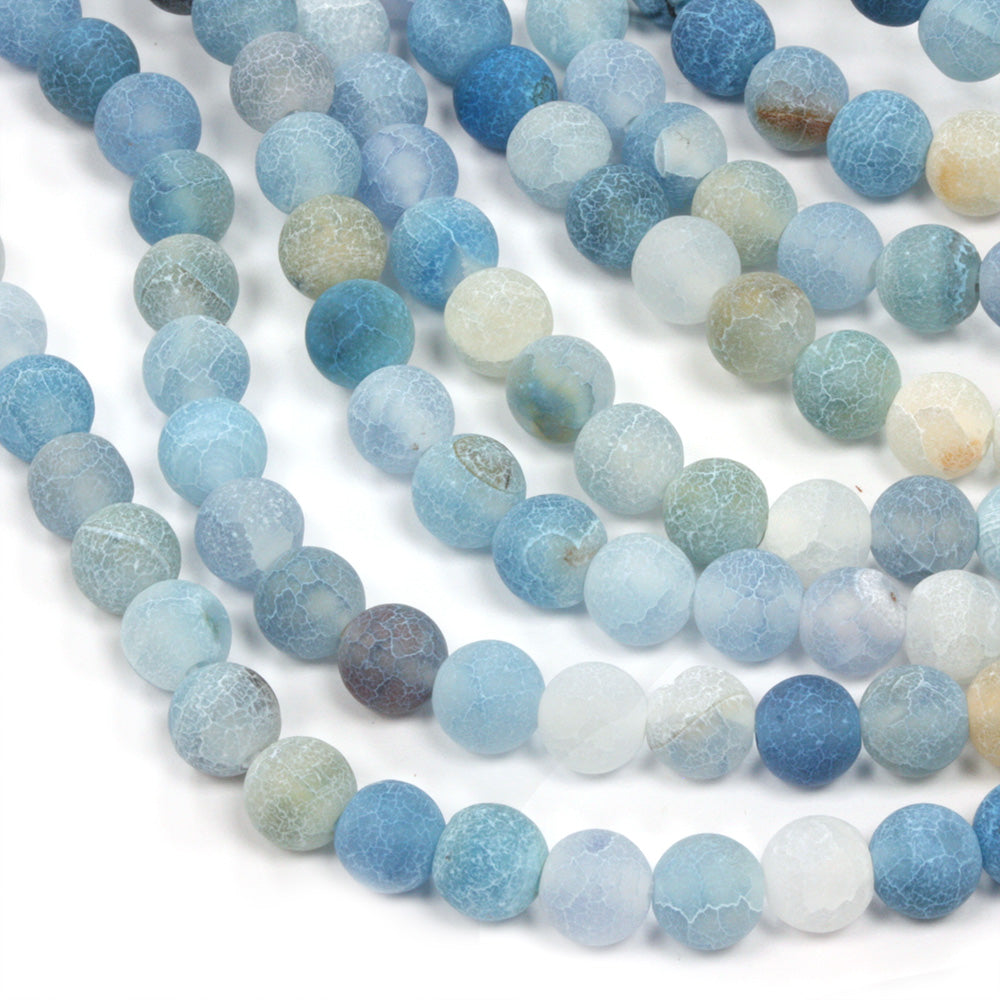 Frosted Cracked Agate Rounds 6mm Turquoise - 35cm Strand