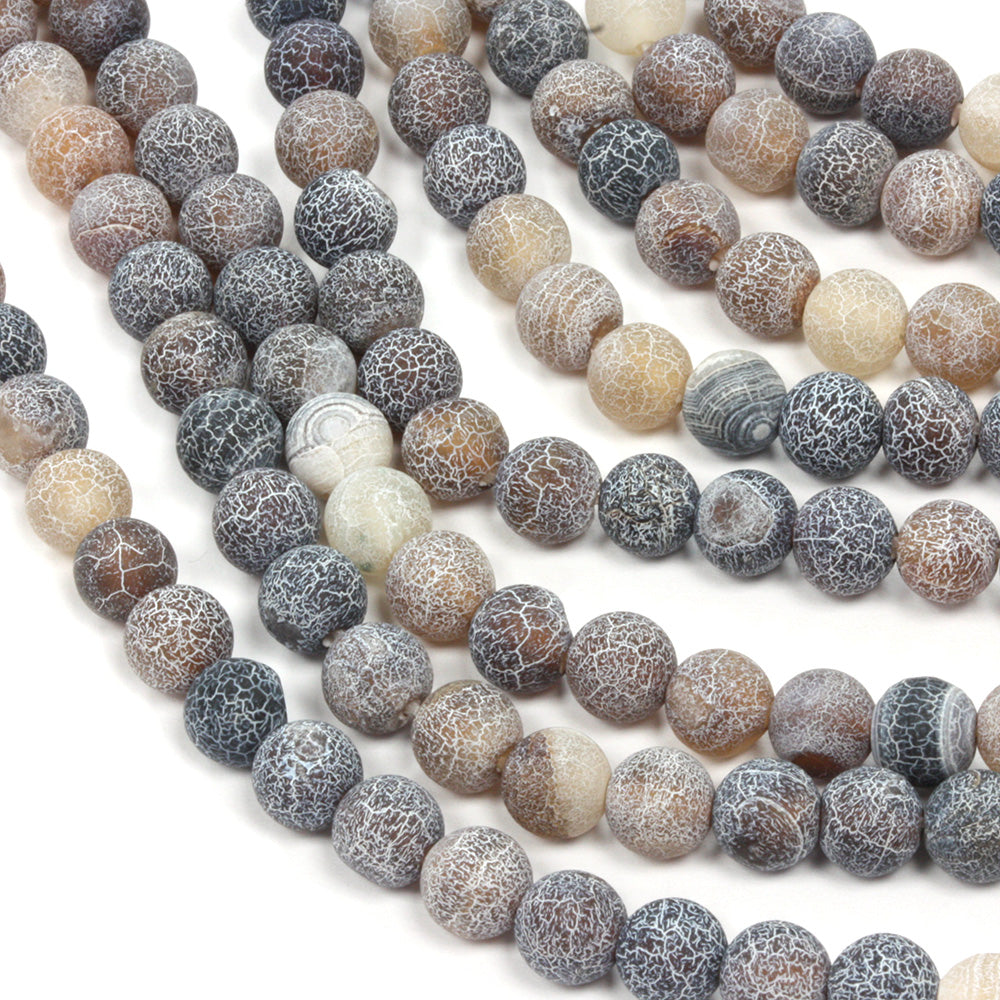 Frosted Cracked Agate Rounds 6mm Grey - 35cm Strand