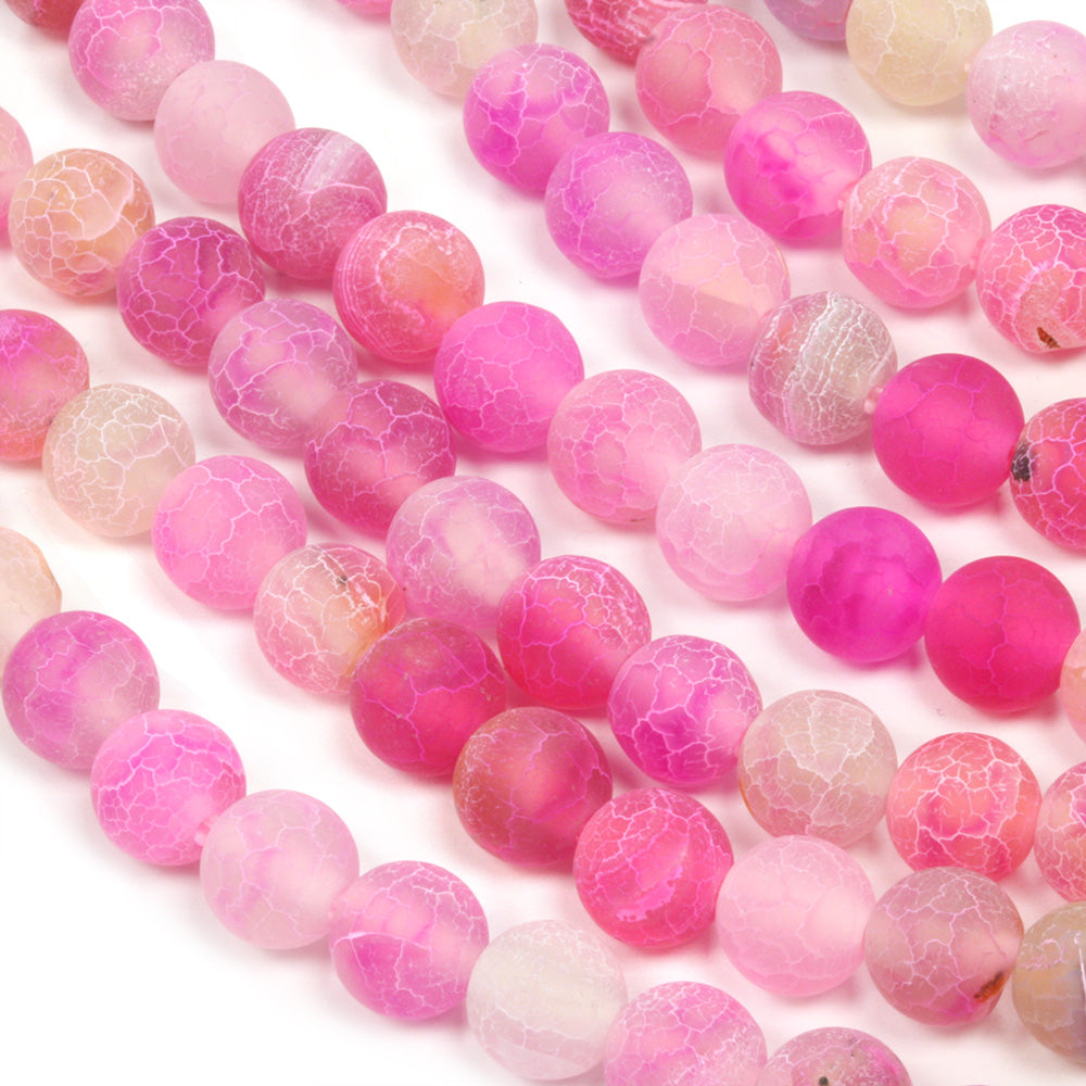 Frosted Cracked Agate Rounds 8mm Pink - 35cm Strand