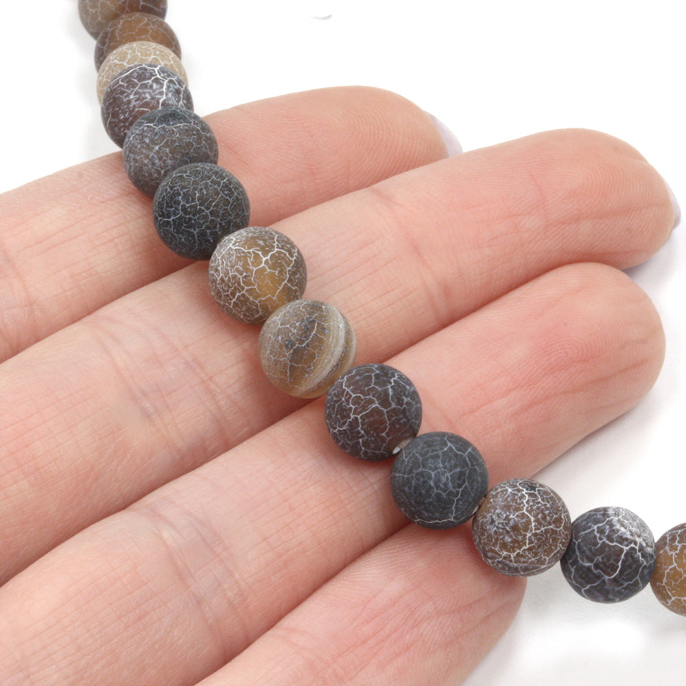 Frosted Cracked Agate Rounds 8mm Grey - 35cm Strand