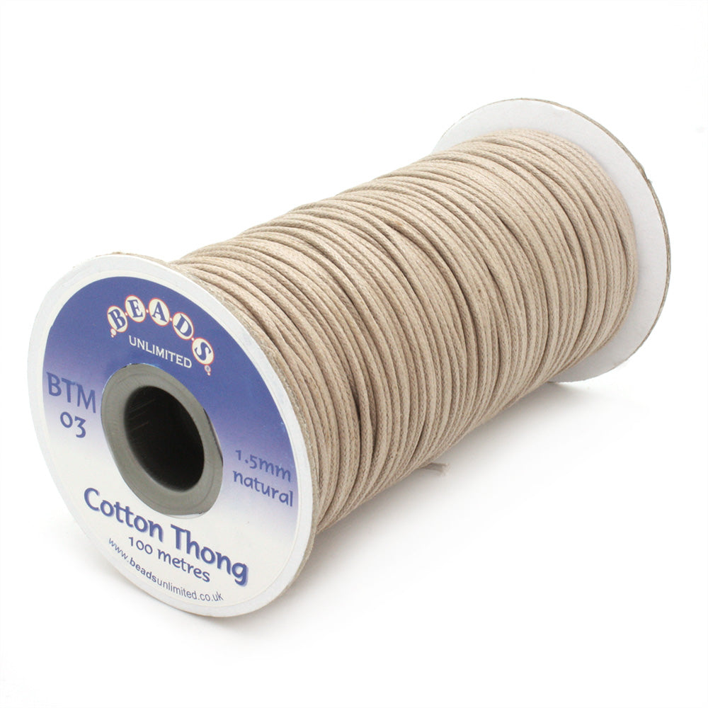 Thong Natural Cotton 1.5mm- 1 reel of 100m