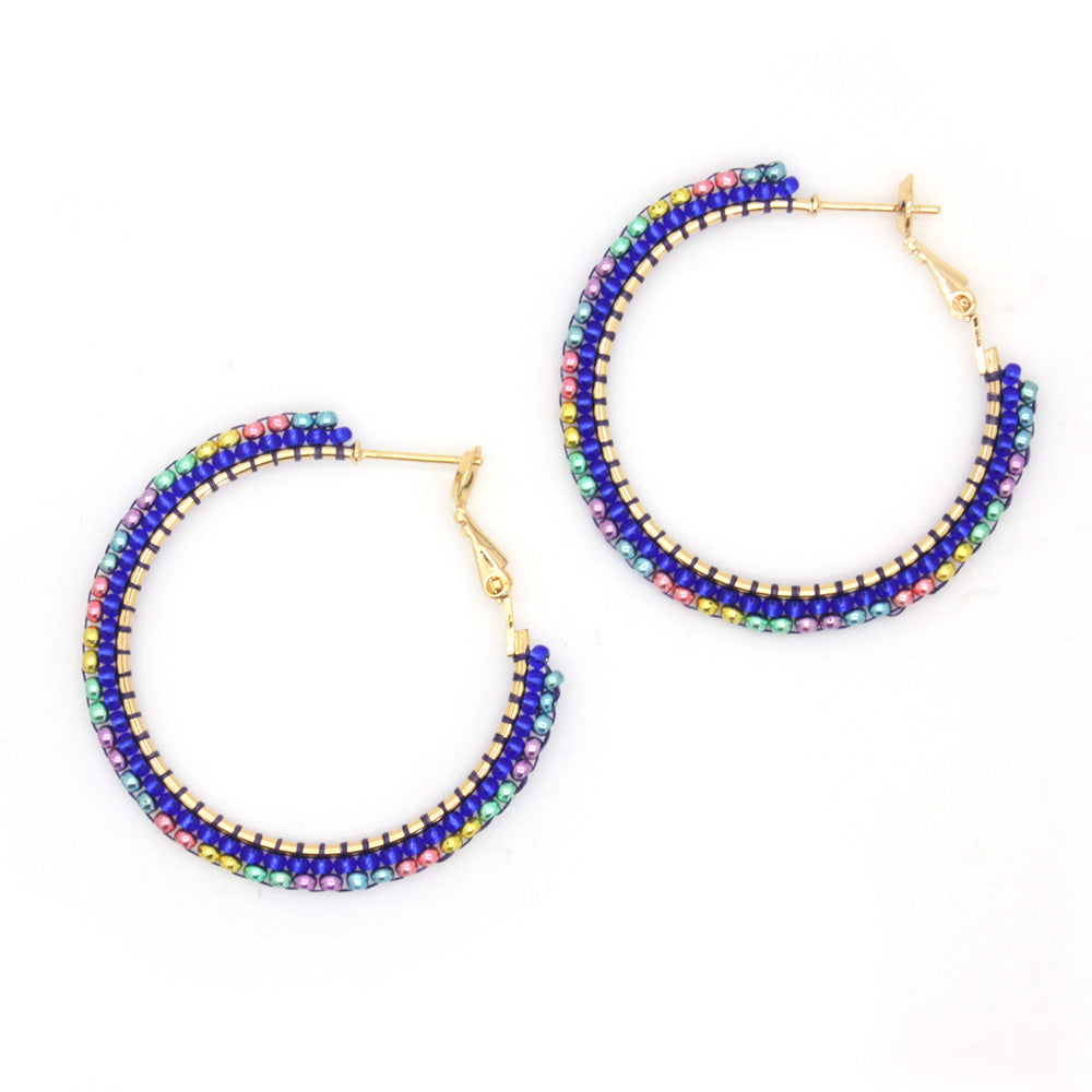 Beaded Hoops Earrings Cobalt and Gold Bundle