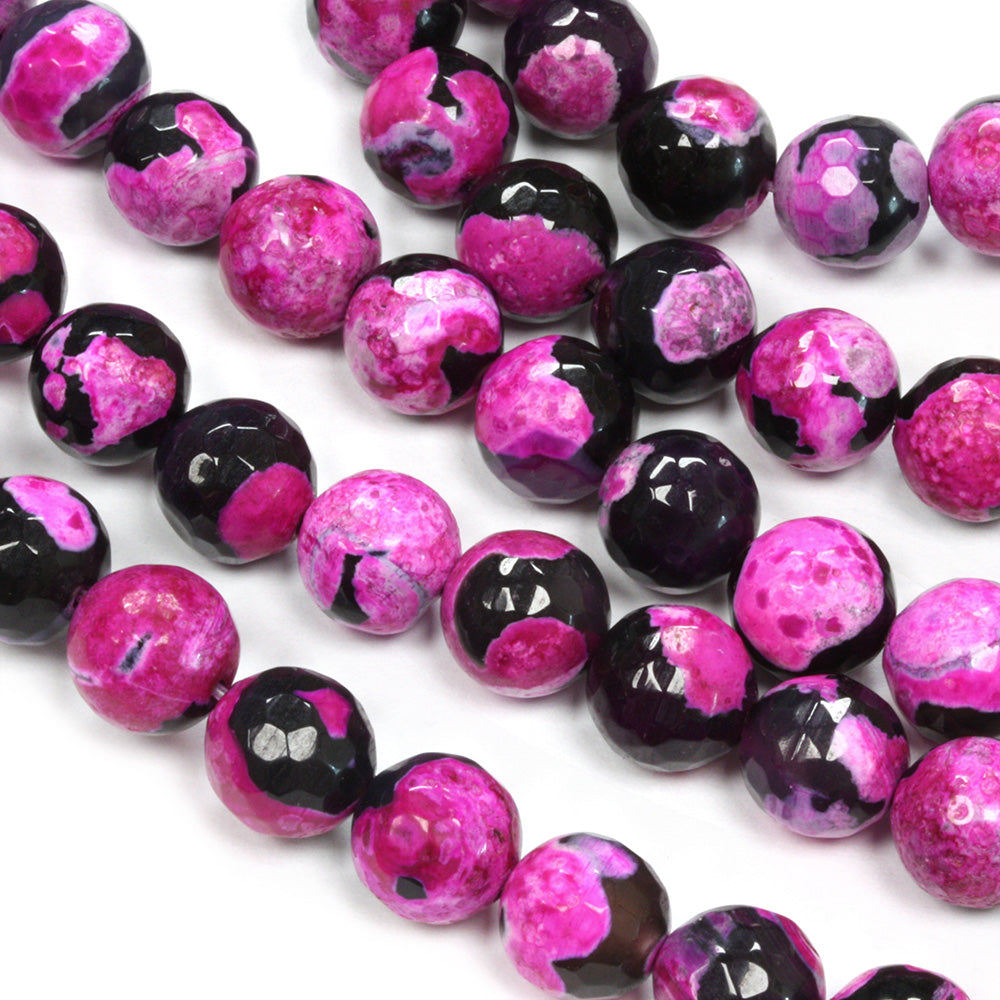 Fire Agate Faceted Round 10mm Black and Pink - 40cm Strand