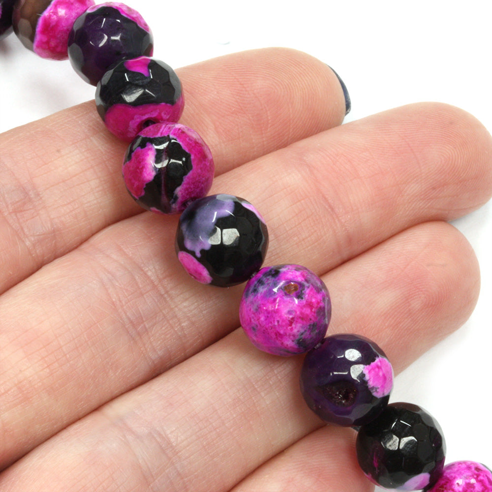 Fire Agate Faceted Round 10mm Black and Pink - 40cm Strand