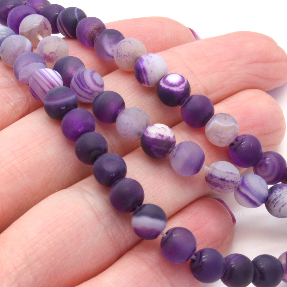 Frosted Banded Agate Purple 6mm Rounds - String of 40cm