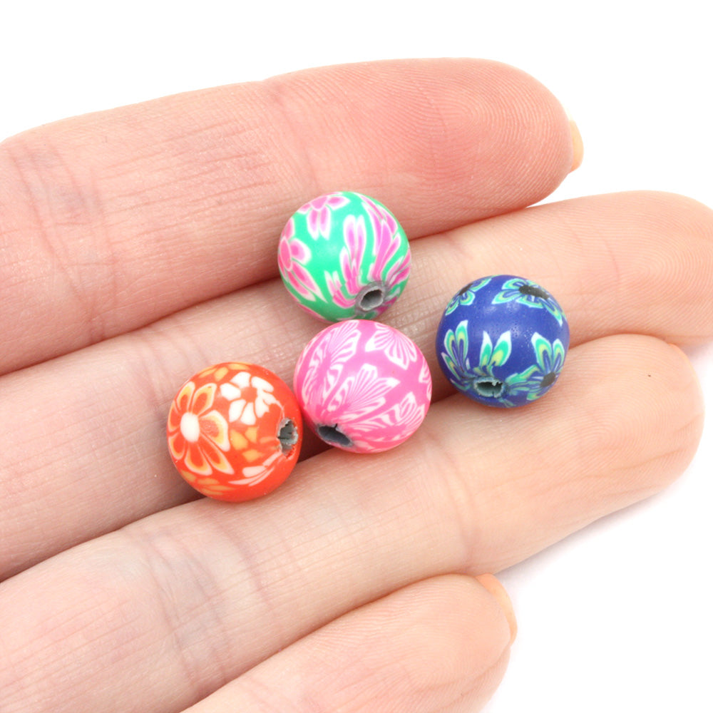 Polymer Clay Flower Rounds 10mm - Pack of 50