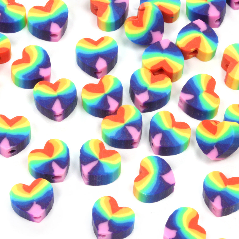 Polymer Clay Rainbow Hearts 10mm - Pack of 50