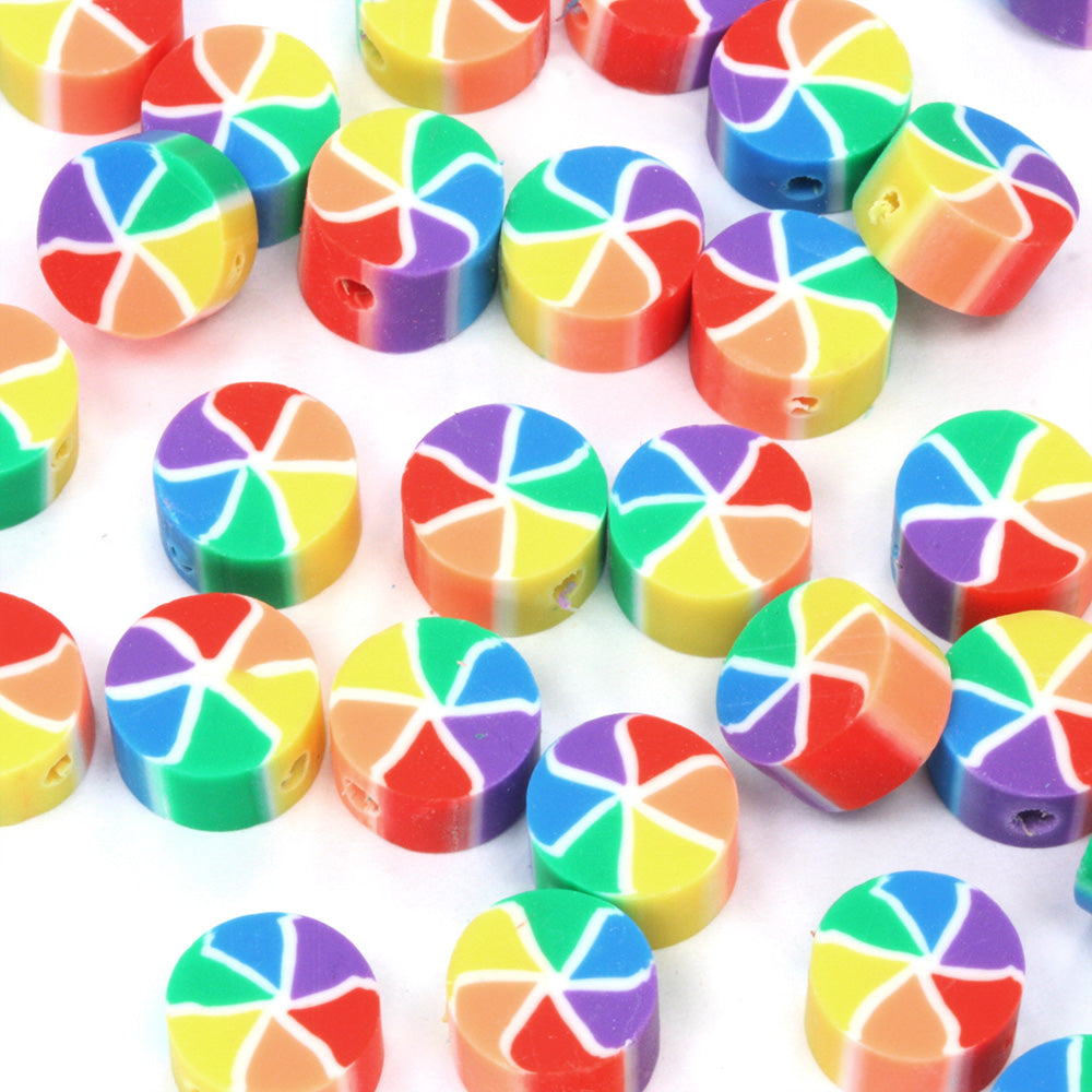 Polymer Clay Rainbow Discs 10mm - Pack of 50