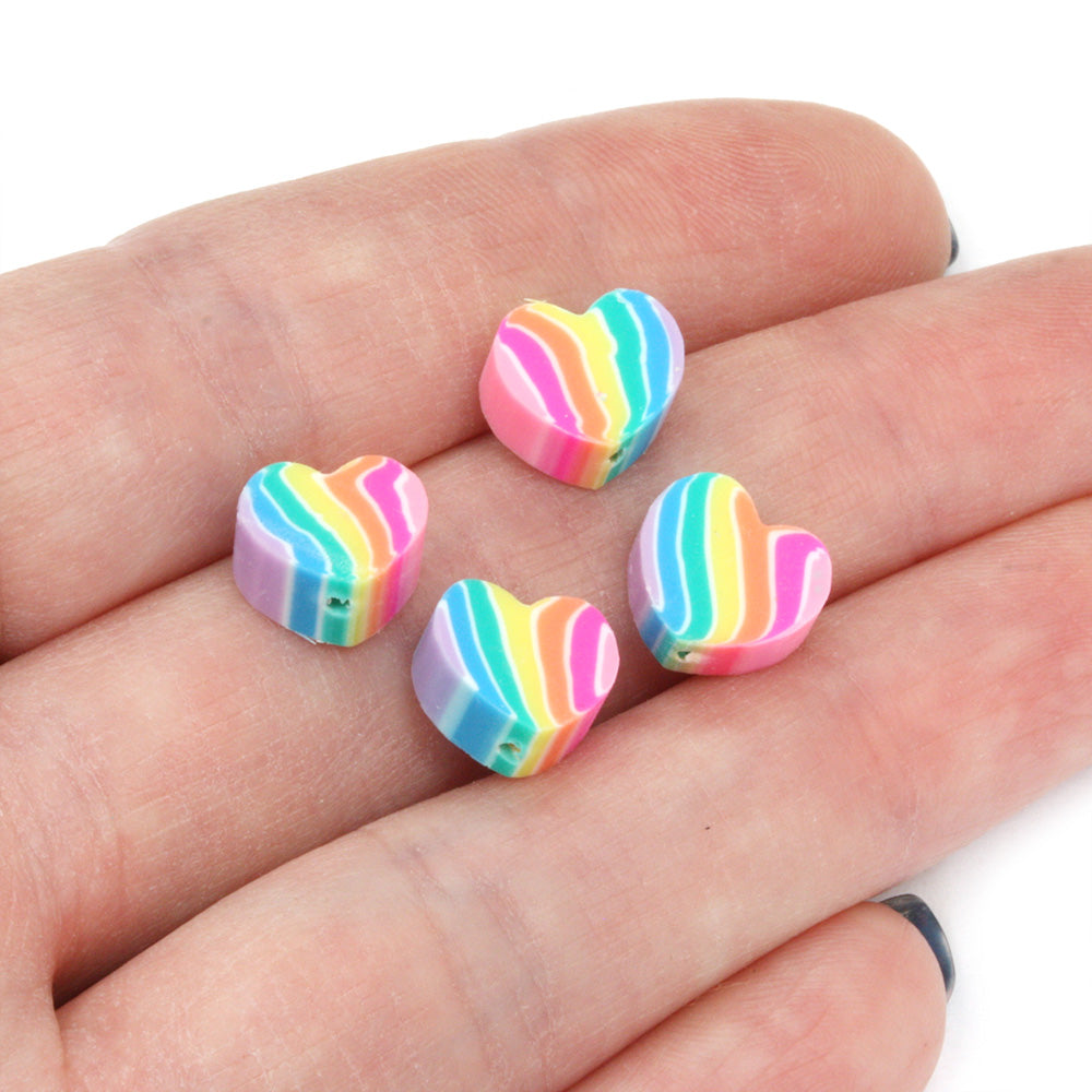 Polymer Clay Rainbow Hearts 10mm - Pack of 50