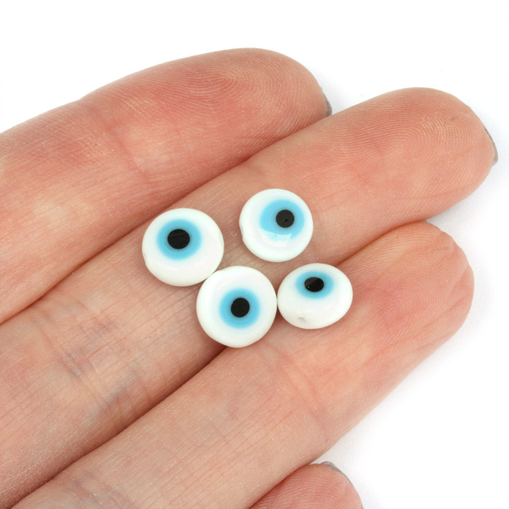 Glass Evil Eye 8mm White - String of 48