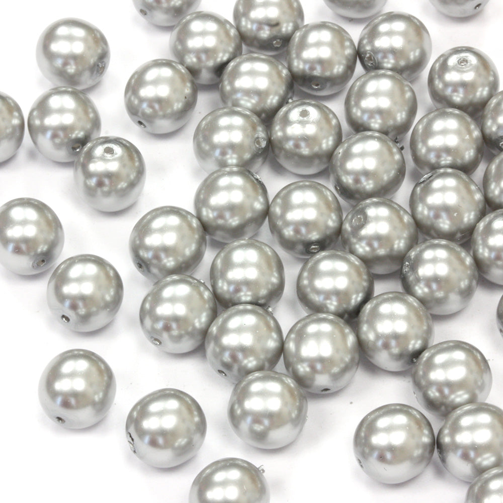 Pearl Blue Silver Glass Round 8mm - Pack of 50