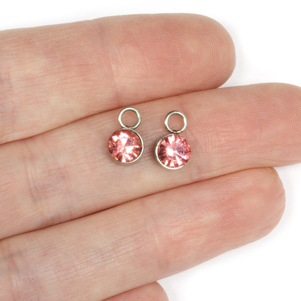 Tiny Glass Pendant Pink 6x9mm - Pack of 2