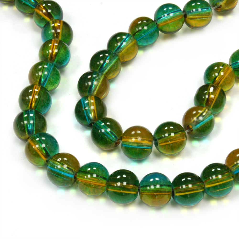 Dual Colour Glass 8mm Rounds Turquoise and Yellow - 1 string