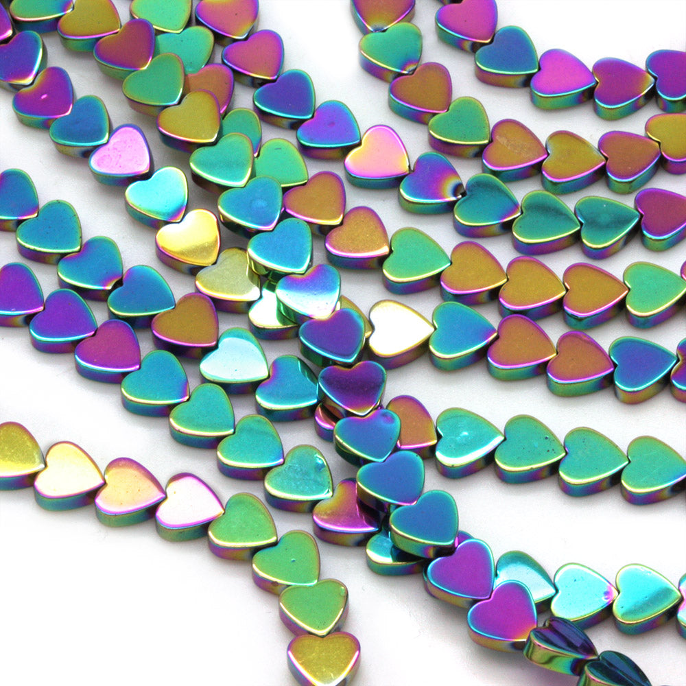 Hematite Hearts 6mm Rainbow - 40cm Strand