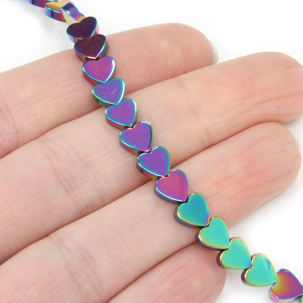 Hematite Hearts 6mm Rainbow - 40cm Strand