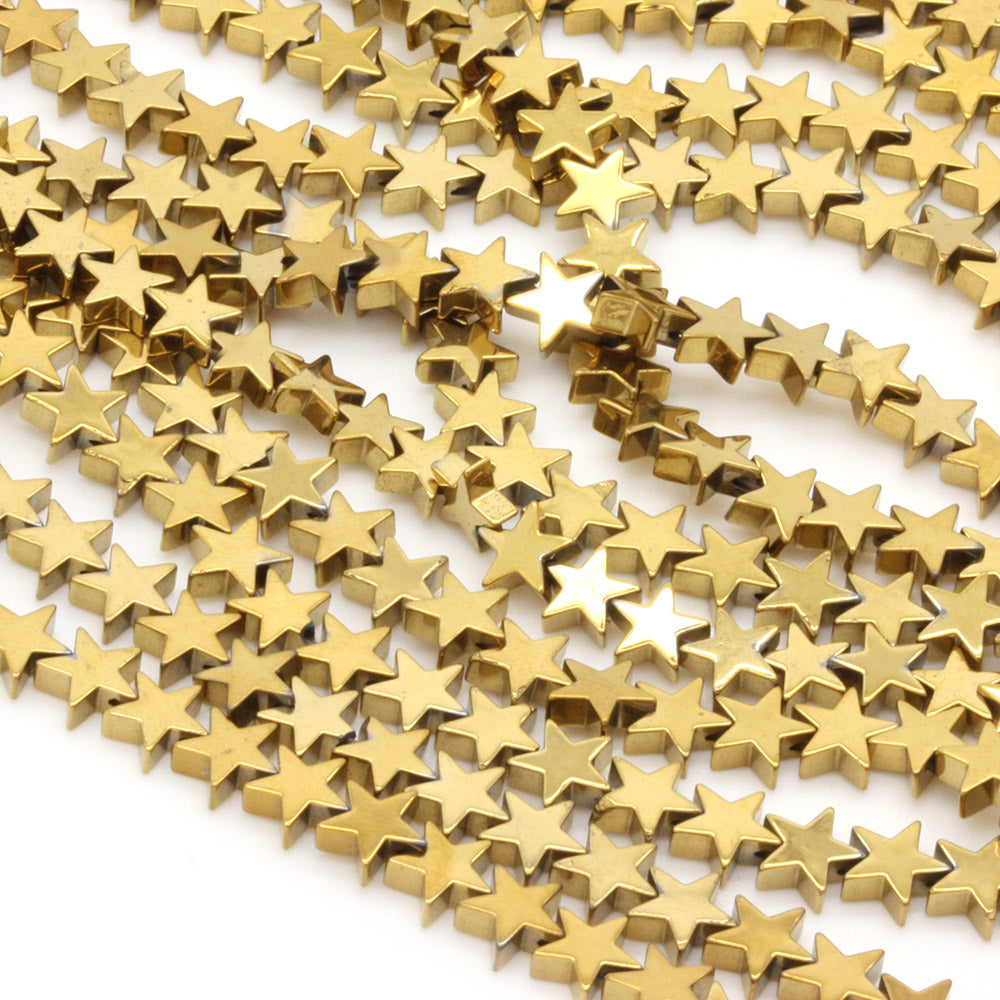 Hematite Stars Gold 6mm - 35cm Strand