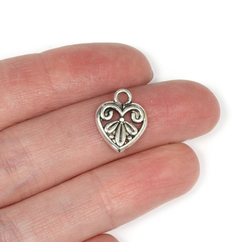 Decorative Heart Charm Antique Silver 12x15mm - Pack of 60