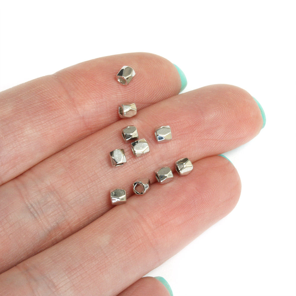 Faceted Cube 3mm Silver Plated - Pack of 10