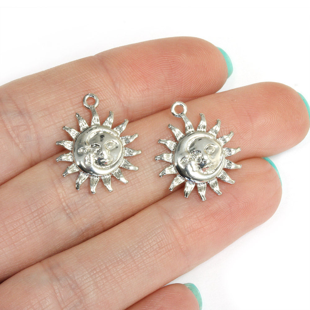 Sun and Moon 17mm Antique Silver - Pack of 2