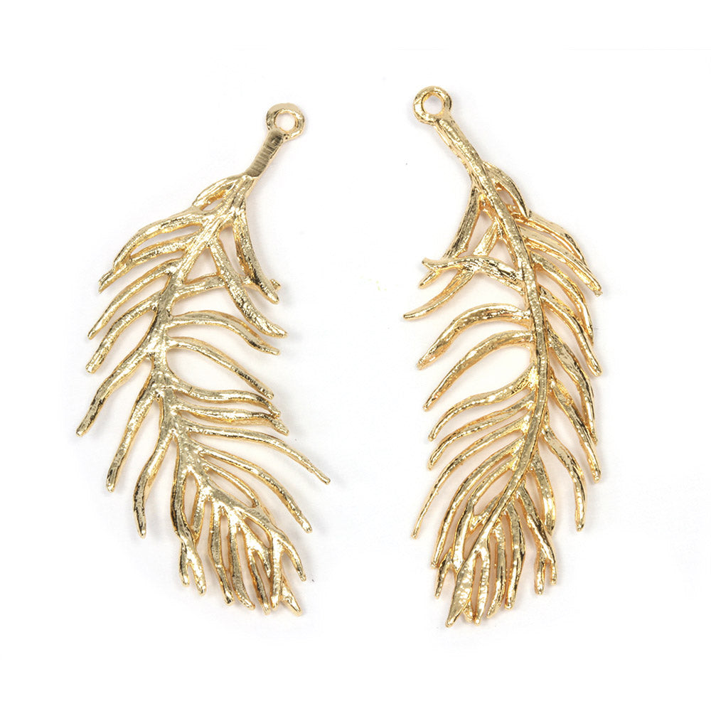 Feather 34x16mm Gold Plated - Pack of 2