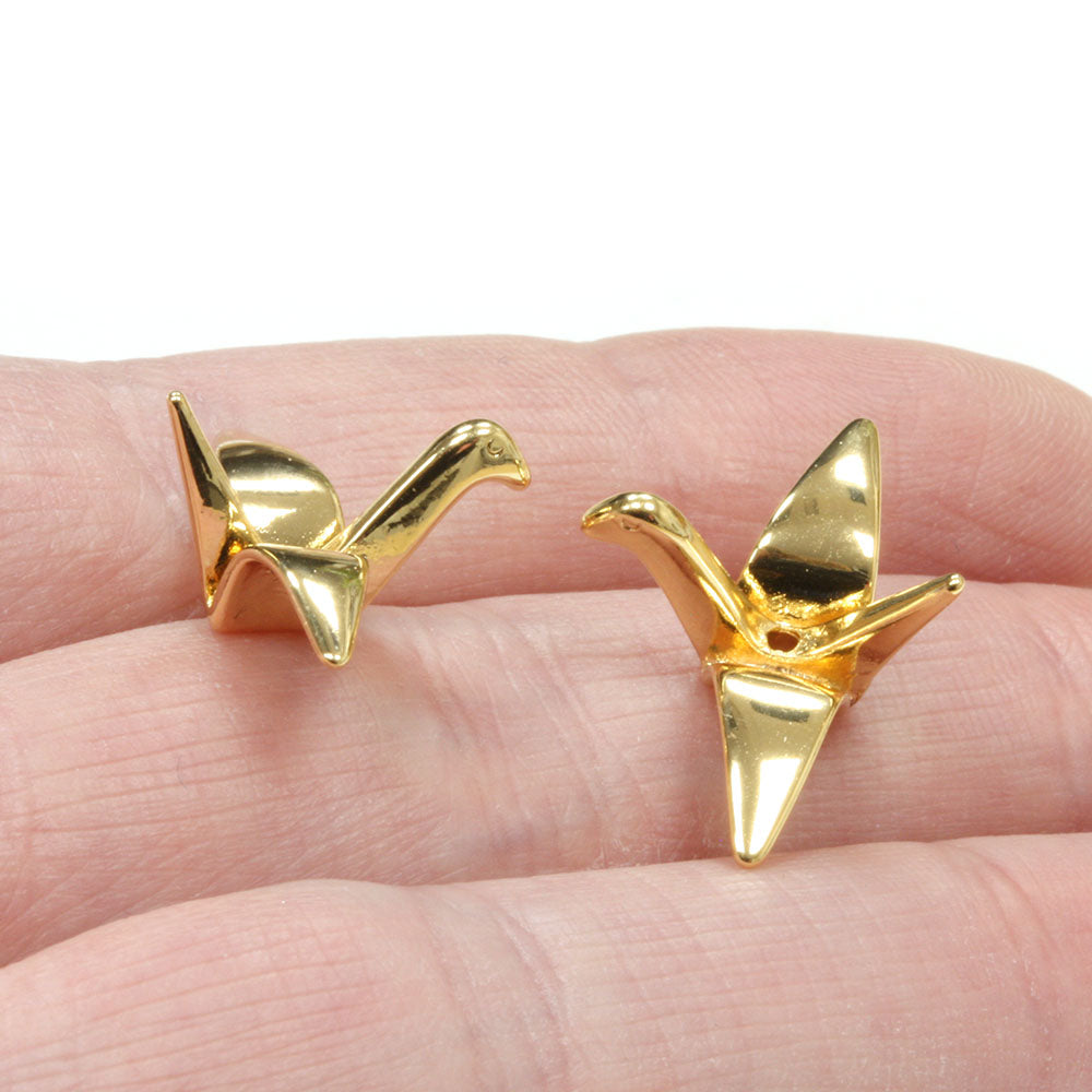 Origami Crane Pendant Gold Plated 10x15x22mm - Pack of 2