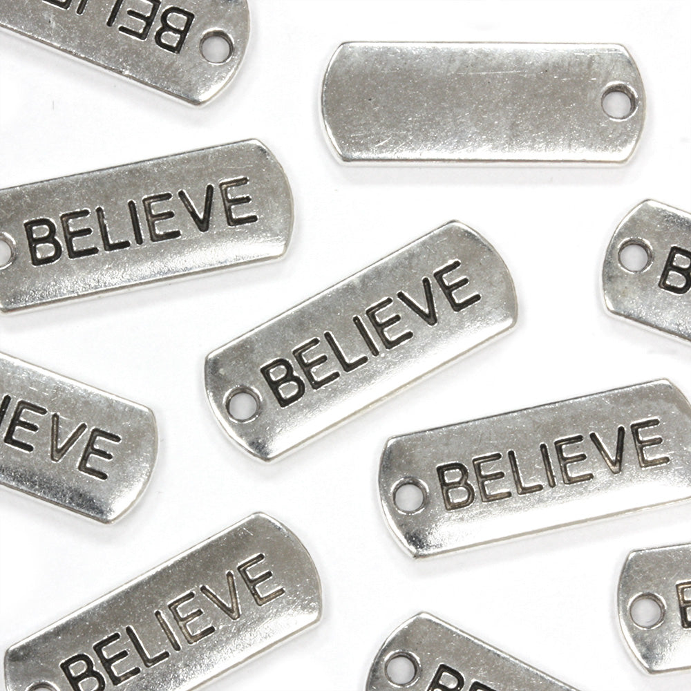 Believe Tag Antique Silver 20.5x6.5mm - Pack of 20