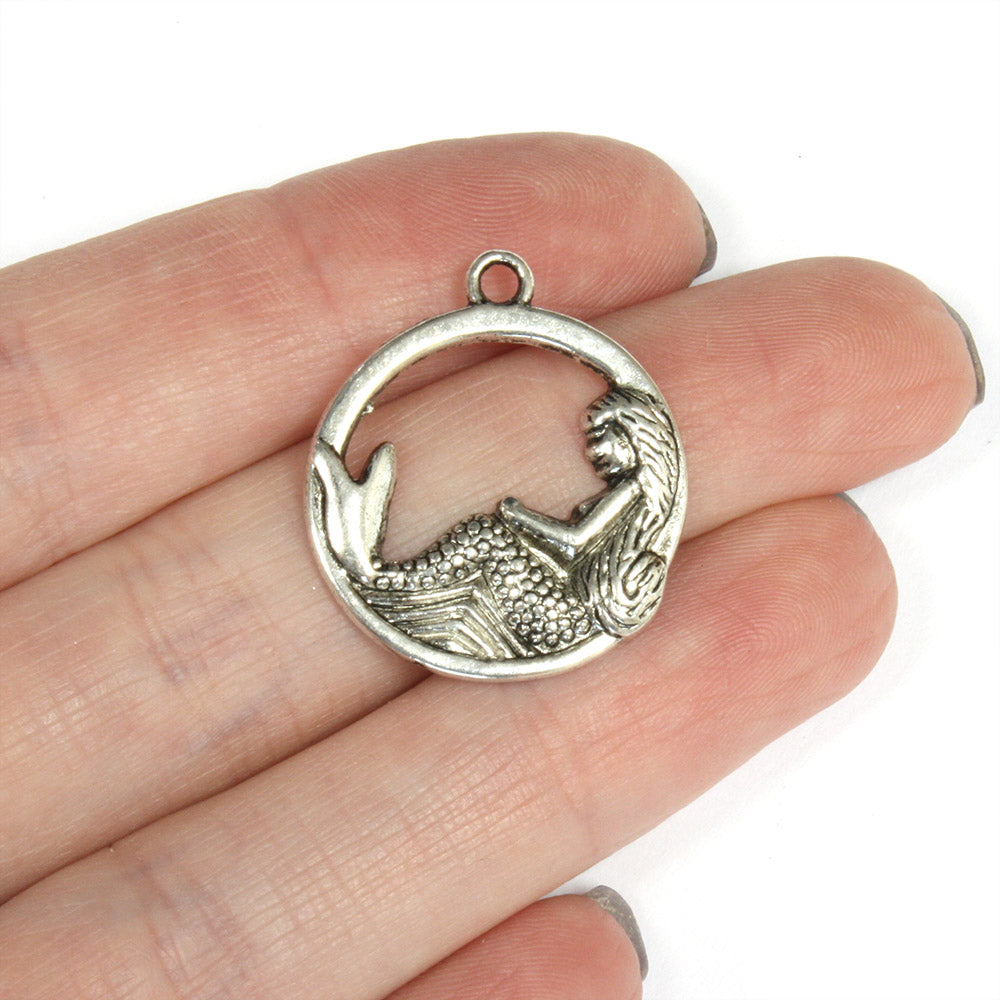 Resting Mermaid Pendant Antique Silver 22.5x26mm - Pack of 30