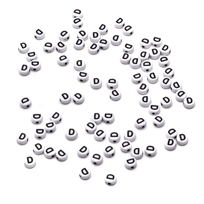 Letter Bead D Black Plastic Round 6mm-Pack of 100