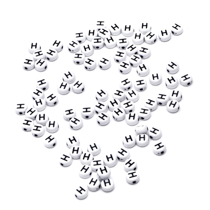 Letter Bead H Black Plastic Round 6mm-Pack of 100