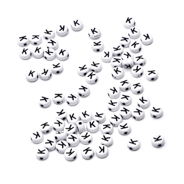 Letter Bead K Black Plastic Round 6mm-Pack of 100