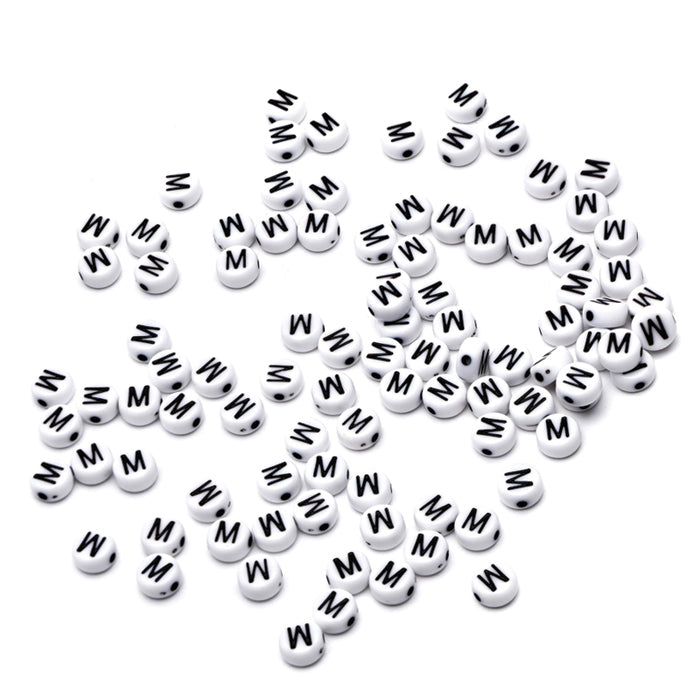 Letter Bead M Black Plastic Round 6mm-Pack of 100