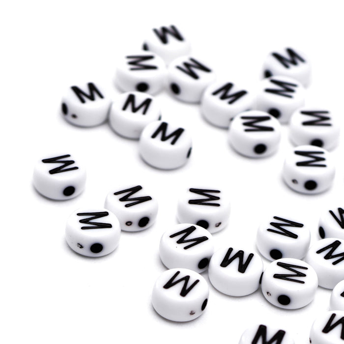 Letter Bead M Black Plastic Round 6mm-Pack of 100