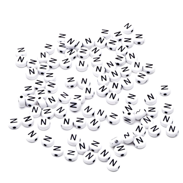 Letter Bead N Black Plastic Round 6mm-Pack of 100