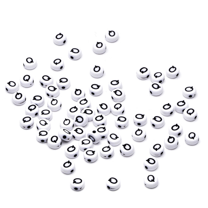 Letter Bead Q Black Plastic Round 6mm-Pack of 100