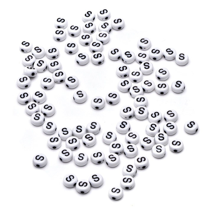 Letter Bead S Black Plastic Round 6mm-Pack of 100