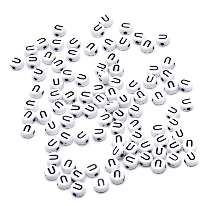 Letter Bead U Black Plastic Round 6mm-Pack of 100