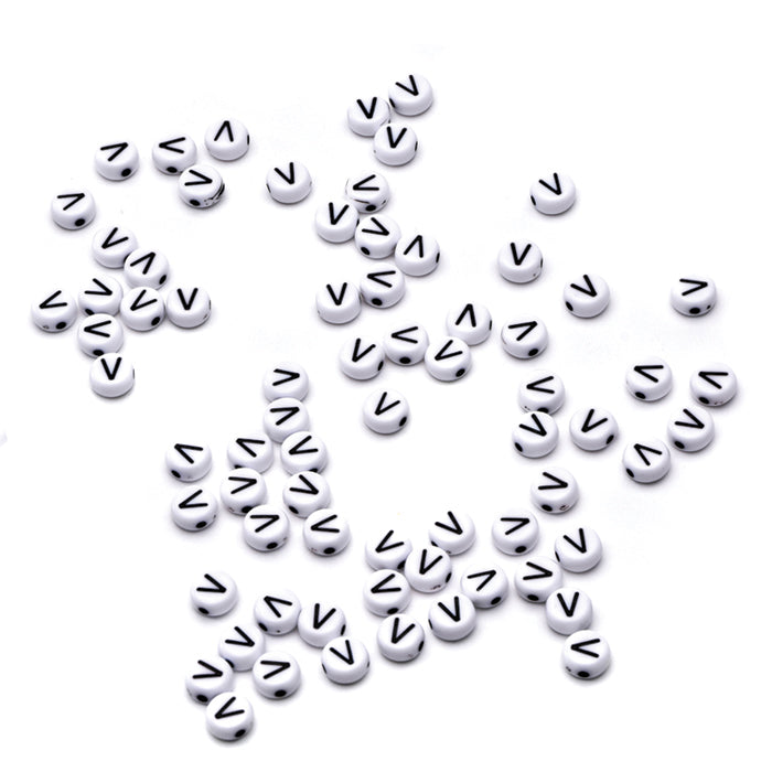 Letter Bead V Black Plastic Round 6mm-Pack of 100