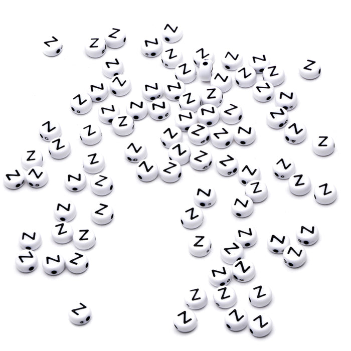 Letter Bead Z Black Plastic Round 6mm-Pack of 100