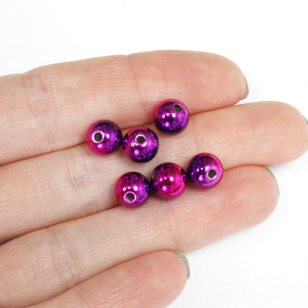 Metallised Plastic Beads Pink/Purple 8mm - Pack of 50