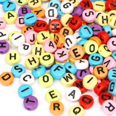 Flat round plastic letter coloured mix of  alphabet beads