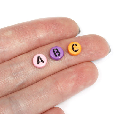 Flat round plastic letter coloured mix of  alphabet beads
