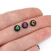 Flat round plastic black beads with coloured mix of letters 