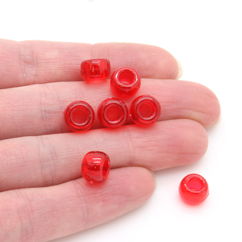 kids plastic transparent red coloured  pony beads with large holes