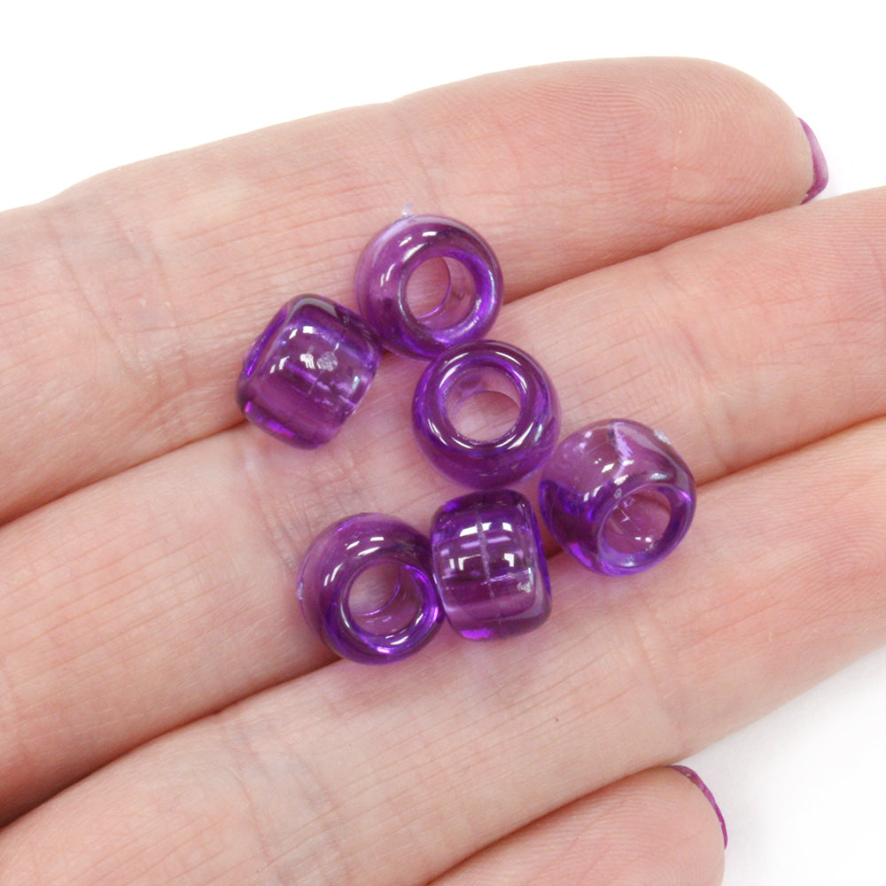 kids plastic transparent purple coloured  pony beads with large holes