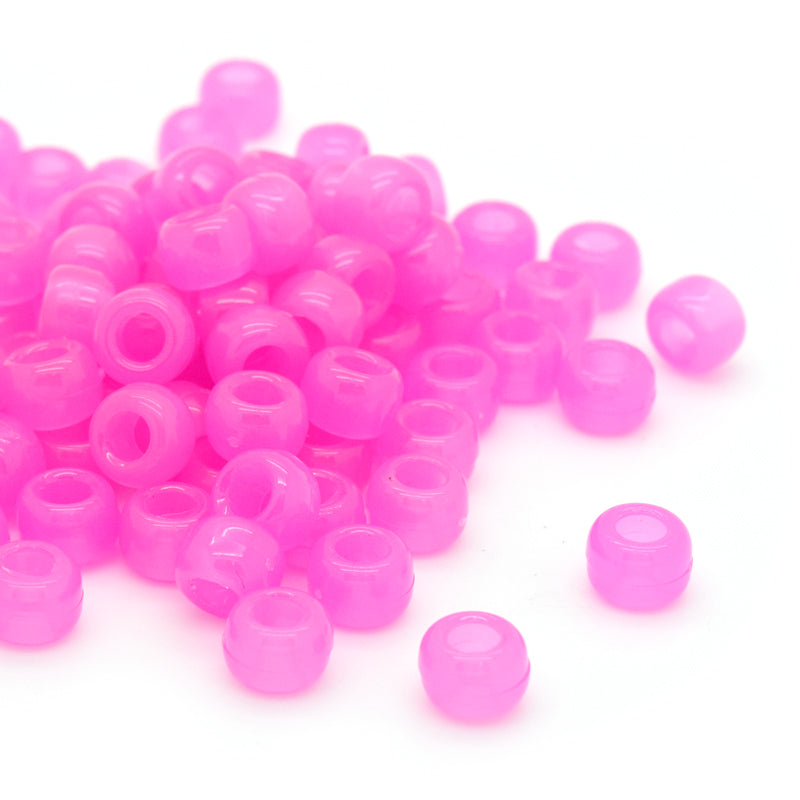 Glow In The Dark Pink Plastic Barrel Pony 6x8mm-Pack of 500