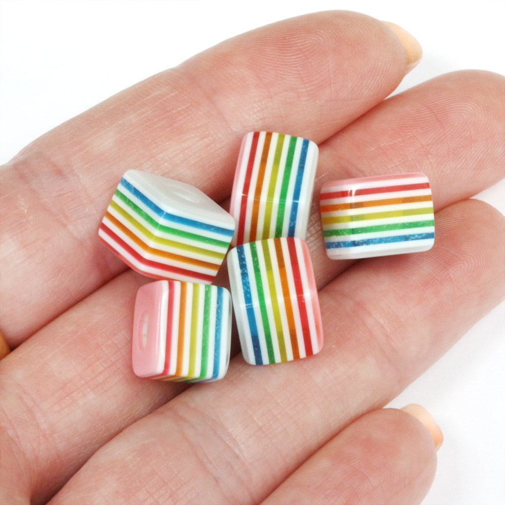 Resin White Rainbow Cube 10mm - Pack of 100