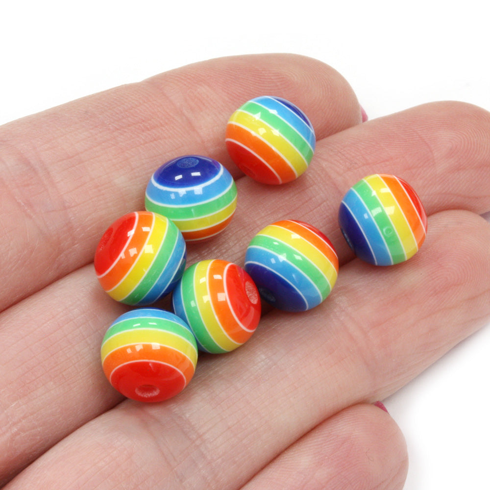 Resin Stripy Rounds 10mm Dark Rainbow - Pack of 50