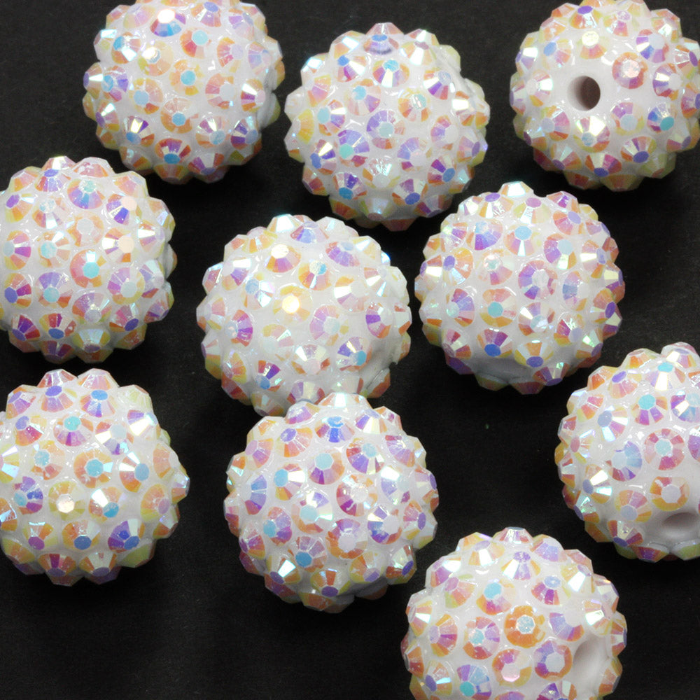 Resin Shamballa 14x16mm White AB - Pack of 10