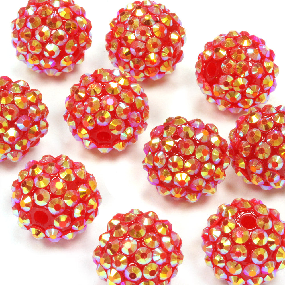 Resin Shamballa 14x16mm Red AB - Pack of 10